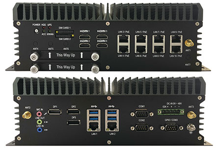 FleetPC-9-B-GTX1050Ti Car-PC (Intel Core i7-8700T 6x4.0Ghz, NVIDIA GeForce GTX 1050Ti GPU, Autostart-Controller, 9-48V Automotive PSU, 10x LAN, 3x dP, 4x HDMI) [<b>FANLESS</b>]