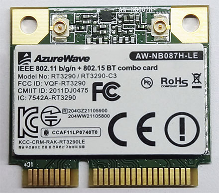 Wireless LAN / Bluetooth Mini-PCI Express [AzureWave AW-NB087H-LE]