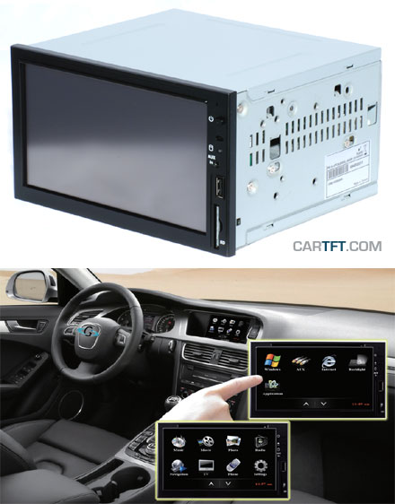 CTFDINPC-2 (V2) Doppel-DIN Car-PC Barebone (Intel Atom CPU, 2GB RAM, AM/FM Radio, Bluetooth, DVD, Mini-PCIe + SIM slot, CAN-BUS)
