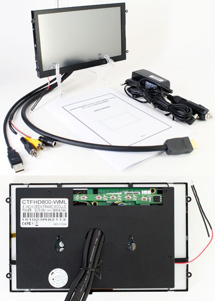 CTFHD800-<b>WML</b> - HDMI 8.0" (16:9) TFT - Touchscreen USB - Video - <b>OPEN-FRAME</b> (<b>1024x600, 500 nits, LED</b>)