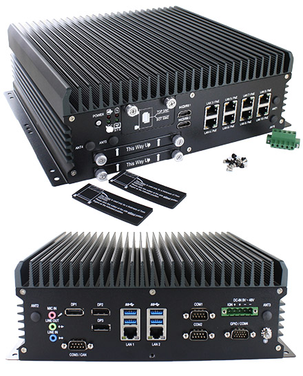 FleetPC-11-RTX3000 Car-PC (Intel Core i9-10900TE, 6x4.0Ghz, NVIDIA RTX3000 GPU, 9-48V Automotive PSU, 10x LAN, 3x dP, 2x HDMI) [<b>FANLESS</b>]