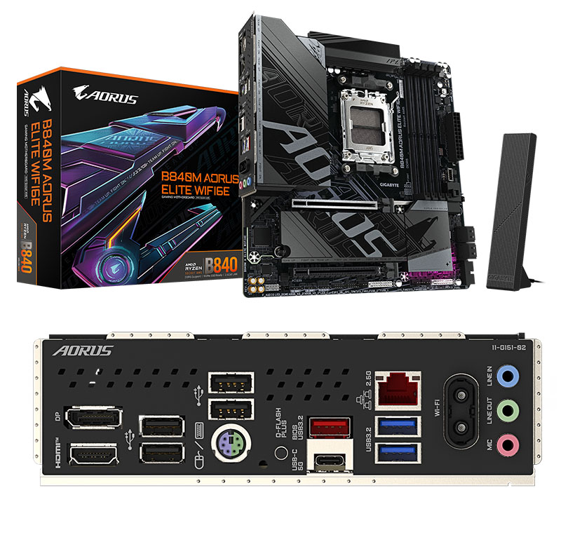 Gigabyte B840M AORUS ELITE WIFI6E Micro-ATX (f. AMD Ryzen 7000/8000/9000, AM5, PCIe 4.0)