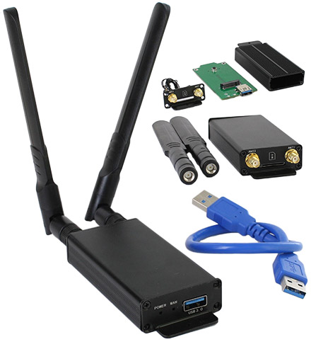 NGFF (M.2) WWAN/LTE/3G/4G/5G zu <b>USB 3.0</b> Adapter (externes Gehuse, mit SIM-Slot)